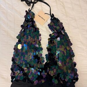 Superdown Iridescent Sequin Halter Top